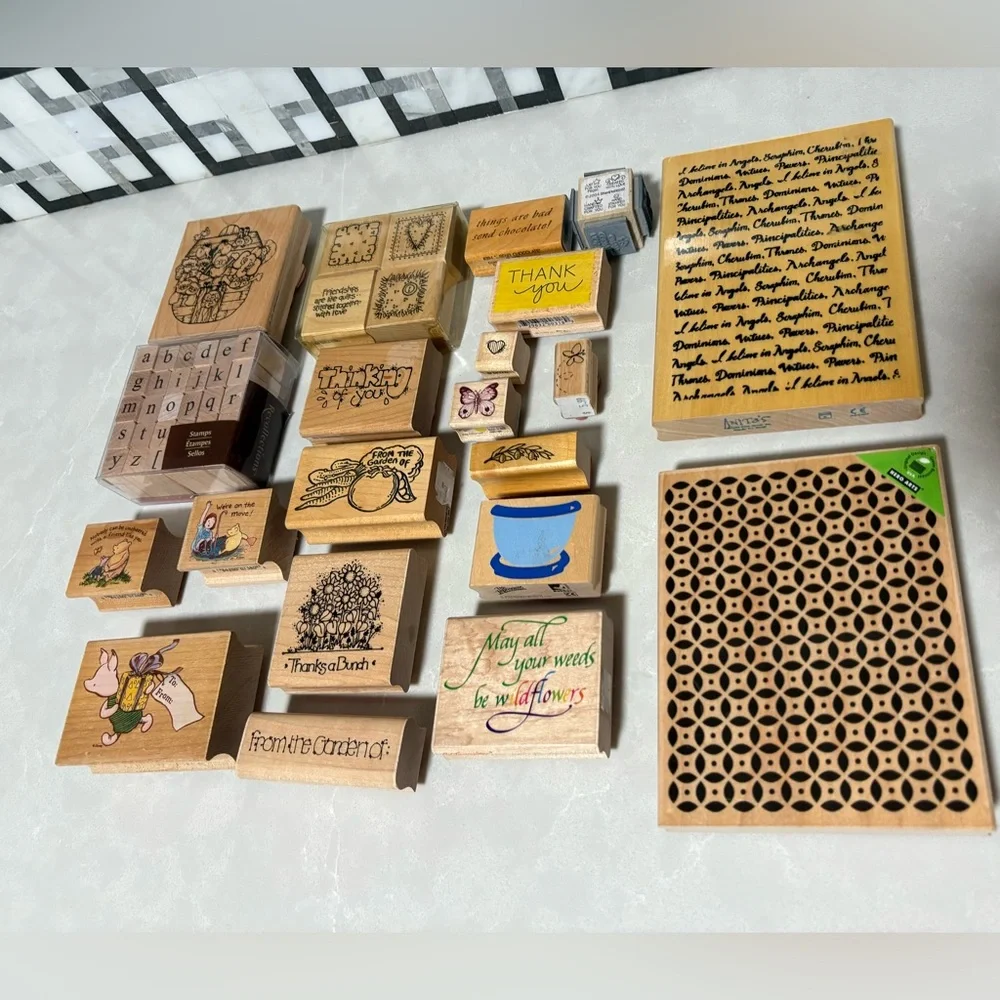 Vintage & New High-Quality Rubber Wood Stamp Collection Set - Picture 3 of 15